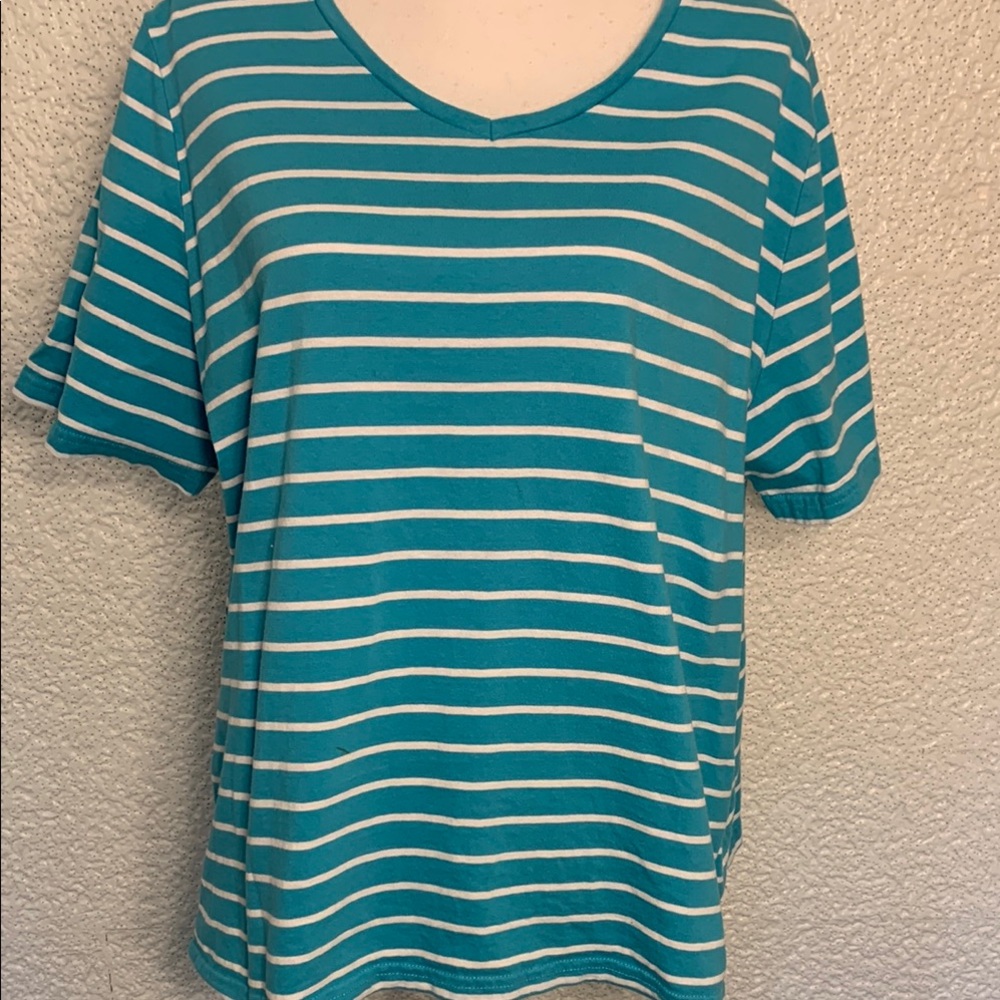 Ulla Popken 20/22 Teal Striped Women's t-shirt